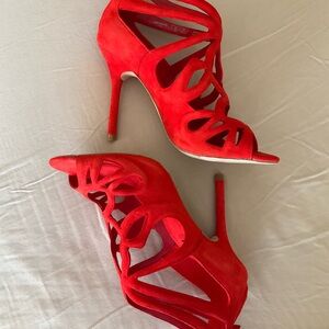 NEW Zara Red Caged Sandal Heels